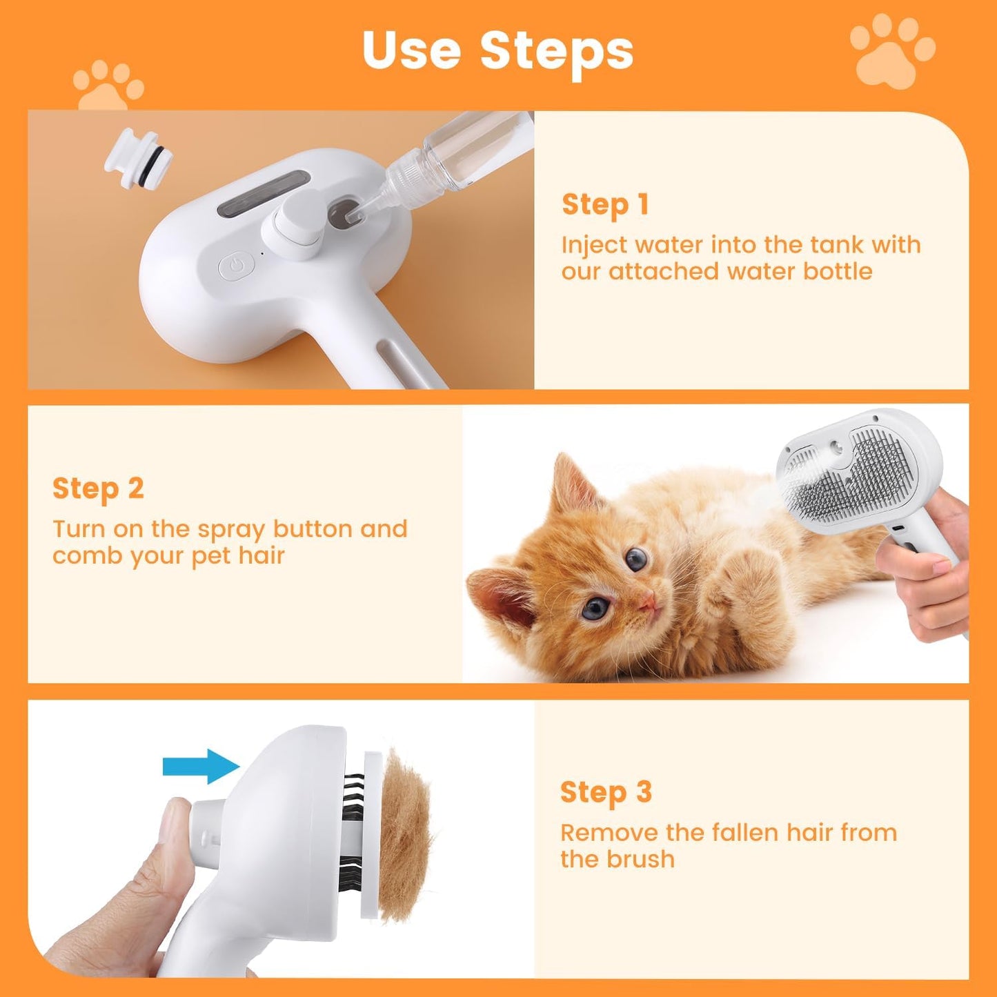 The Hydra-Groomer – 3-in-1 Mist Spray Brush for Deshedding Cats & Dogs