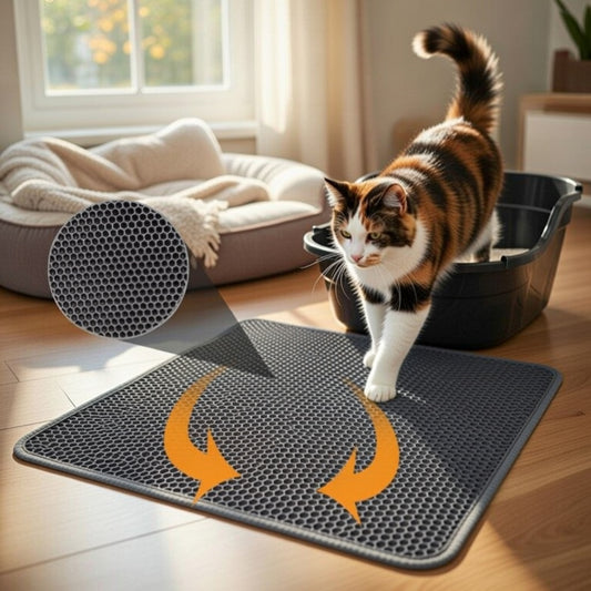 The Trap & Track Litter Mat – Honeycomb Design Cat Litter Trapper with Waterproof Base
